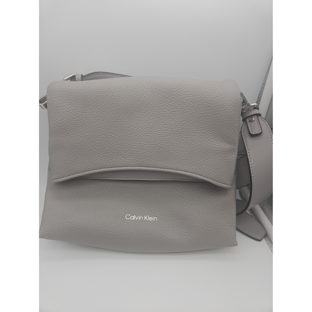 Michael Kors Gray Faux Leather Satchel Crossbody Tote Bag Silver Hardware
